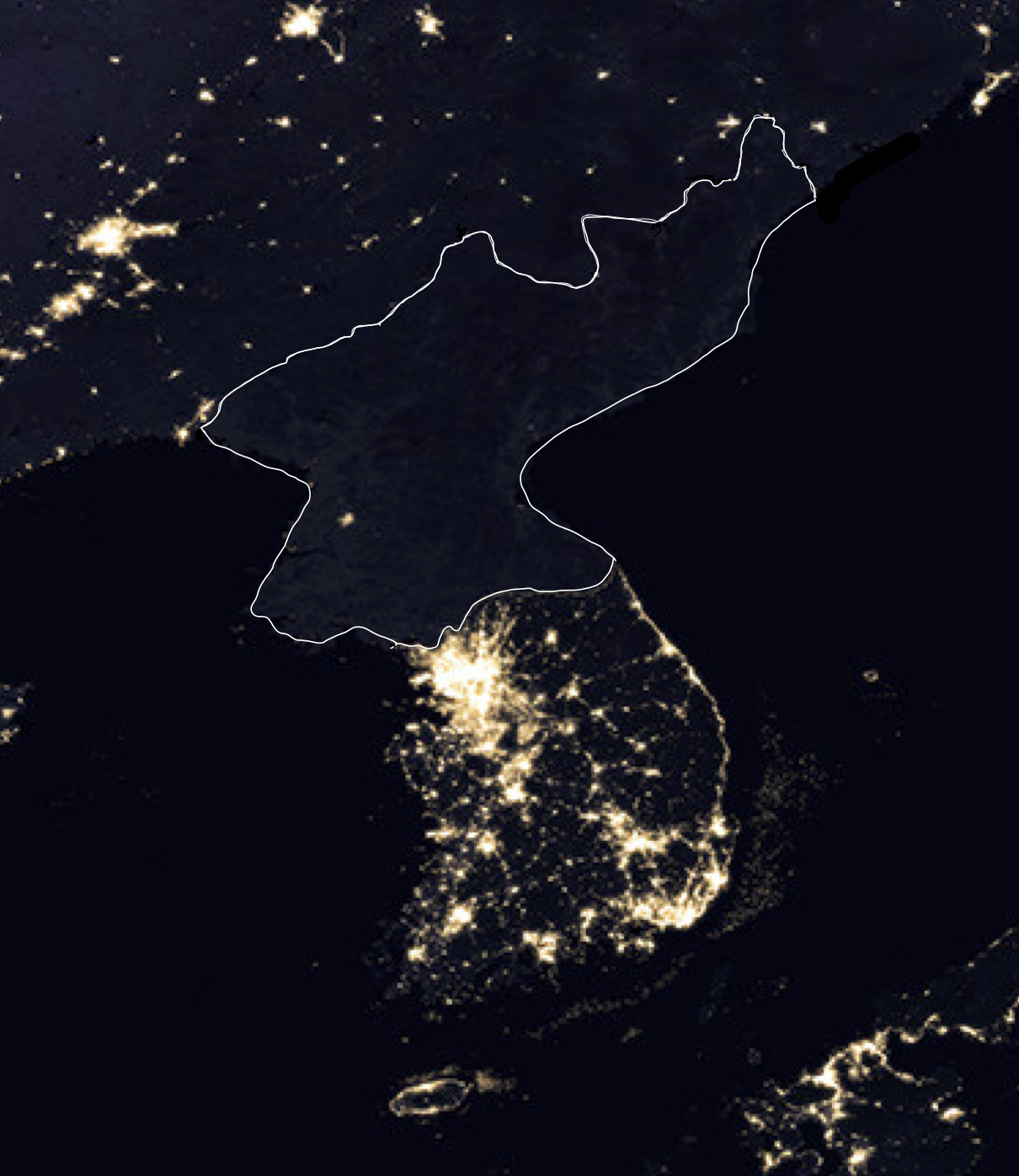 North and South Korea at night
